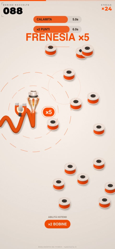 Momento di gioco «Frenesia ×5»: una pioggia di bobine da raccogliere con streak ×24.