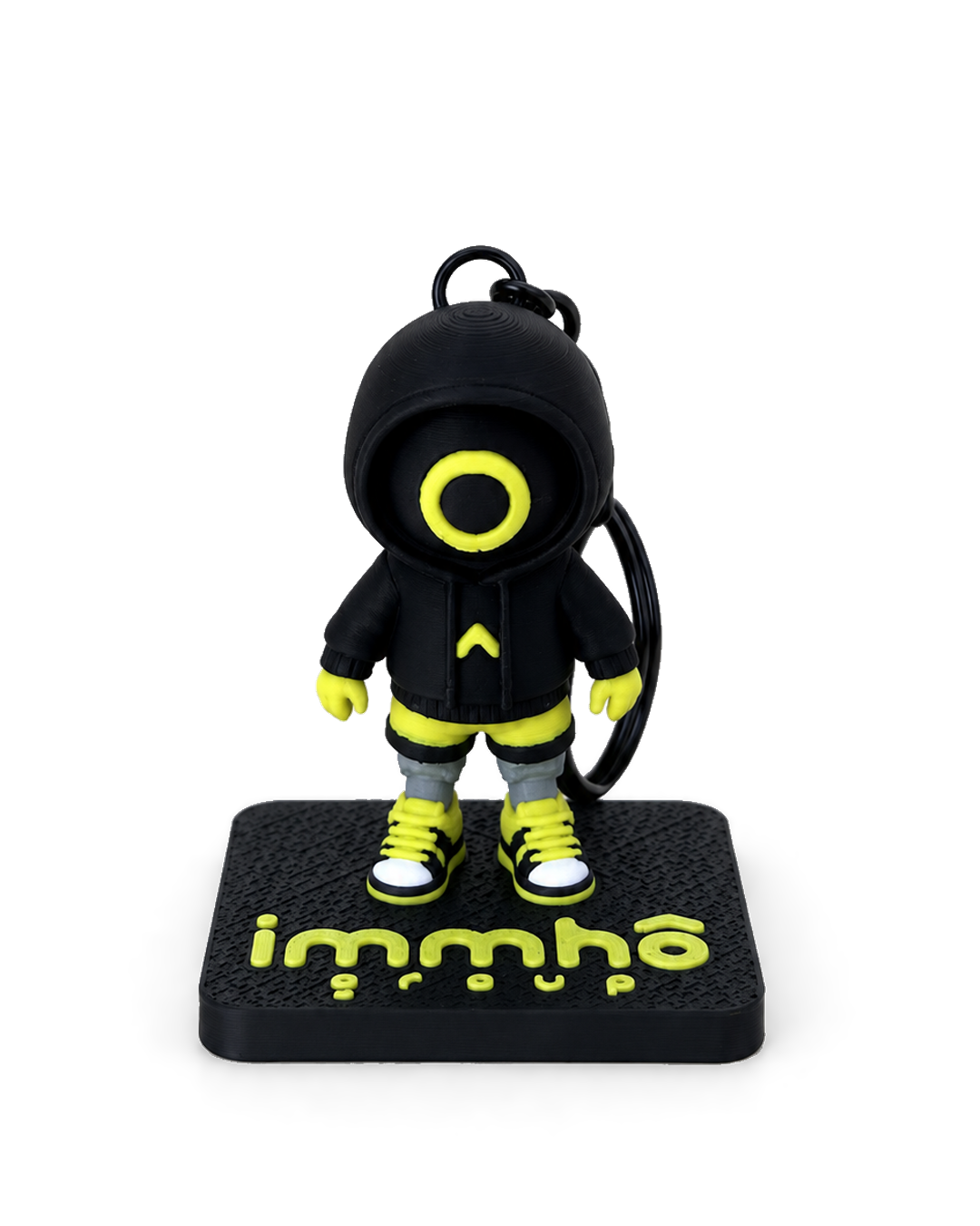 Immho Group mascot keyring on its stand with the group logo
