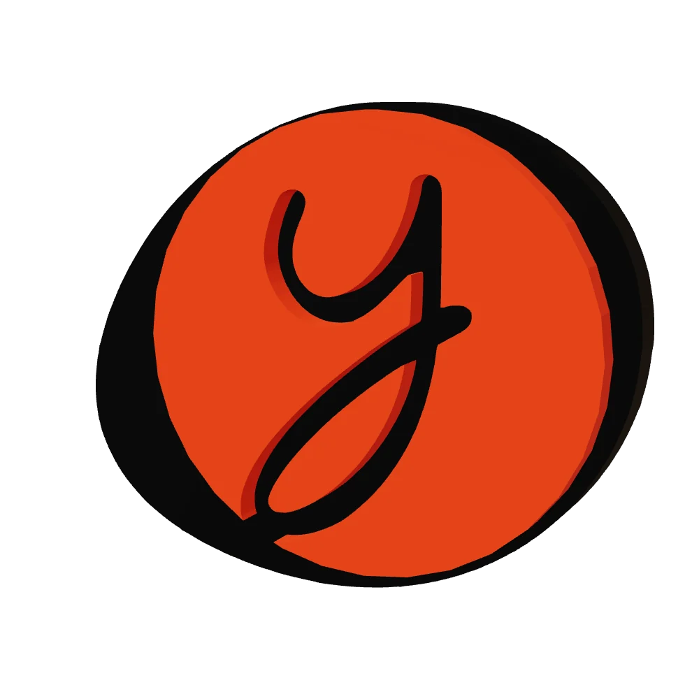 The TYDE® mark in 3D: black tide, orange disc and engraved y
